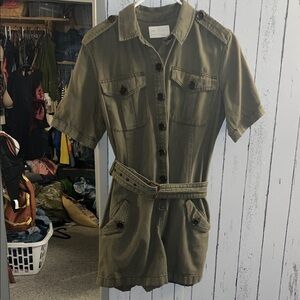 Olive Green Button-Up Romper